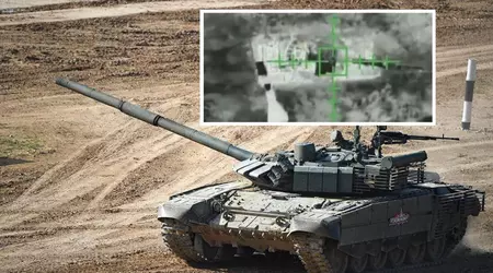 Ukrainsk dronebomber kastet granater mot russisk modernisert T-80BVM-stridsvogn