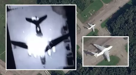 Unik video av ukrainsk droneangrep på militært transportfly av typen Il-76 på russisk territorium offentliggjort