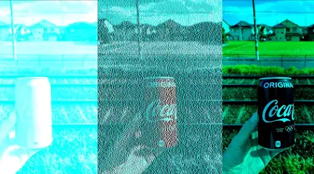 Et bilde av en Coca-Cola-boks som ser rød ut, men som bare består av svarte og blå piksler, blir delt på sosiale medier.