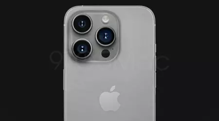 Slik vil iPhone 15 Pro se ut i den nye Titan Grey-fargen.