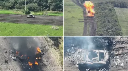 Ukrainsk FPV-drone ødelegger effektivt en russisk T-80BV-stridsvogn på grunn av detonasjon av ammunisjon.