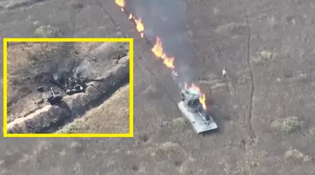 Ukrainske $500 kamikaze-droner ødela en russisk 2S1 Gvozdika selvdrevet haubits på to forsøk.