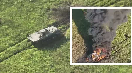 En ukrainsk FPV-drone fløy inn i en BMP-1, eksploderte og ødela det 200 000 dollar dyre infanterikampkjøretøyet.