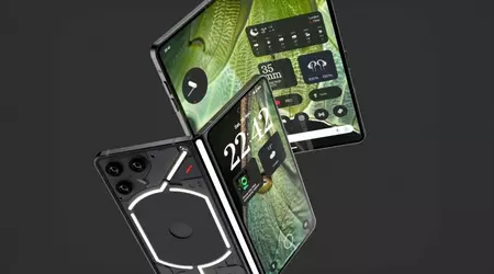 Designeren forestilte seg en sammenleggbar smarttelefon Nothing Fold (1) med et originalt hengsel og tre kameraer