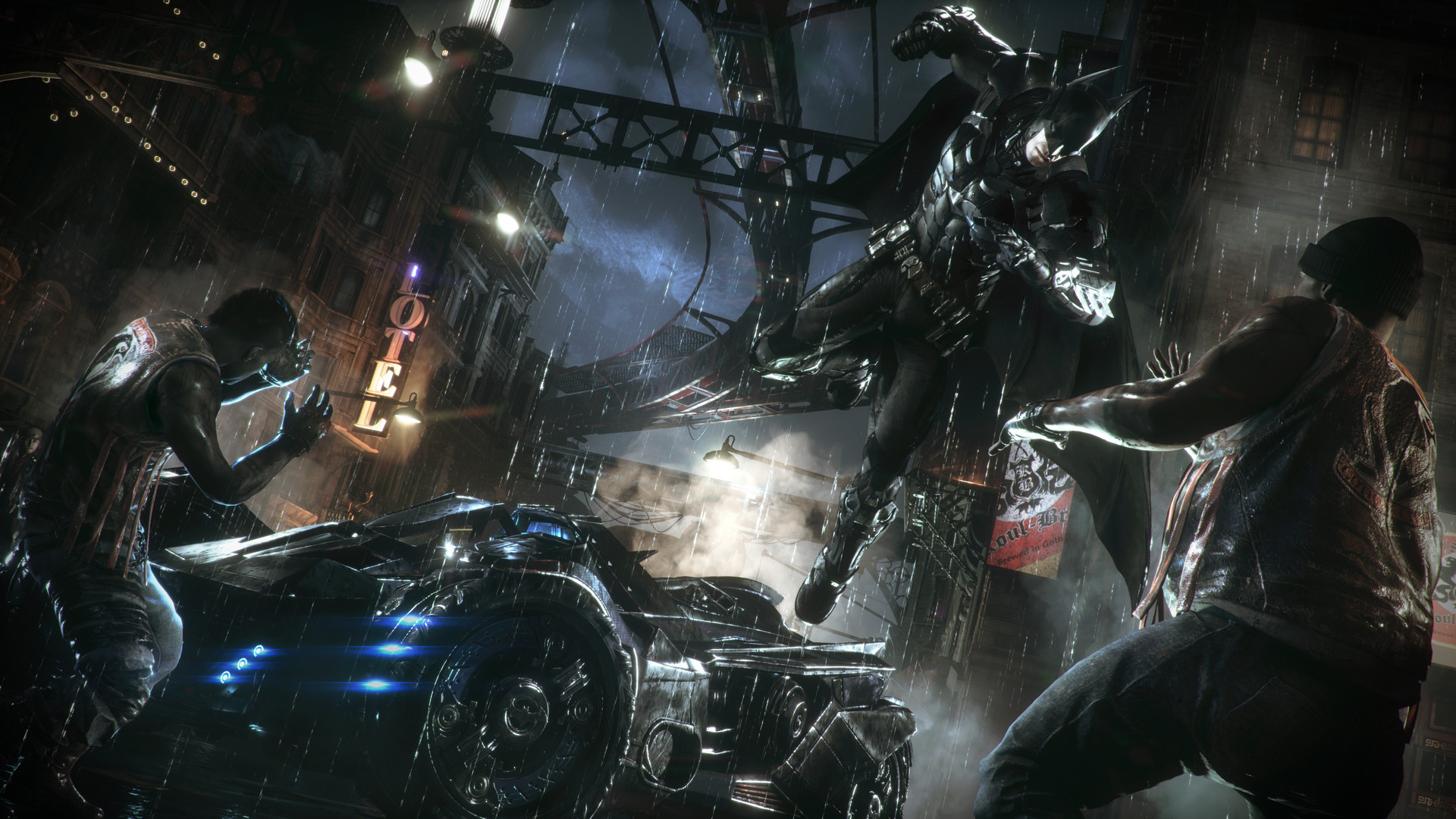 Den mørke ridderen i farger: inntrykk av det nye Batman-skjermbildet: Arkham Knight En titt på detaljene: analyse av skjermbildet av Batman: Arkham Knight