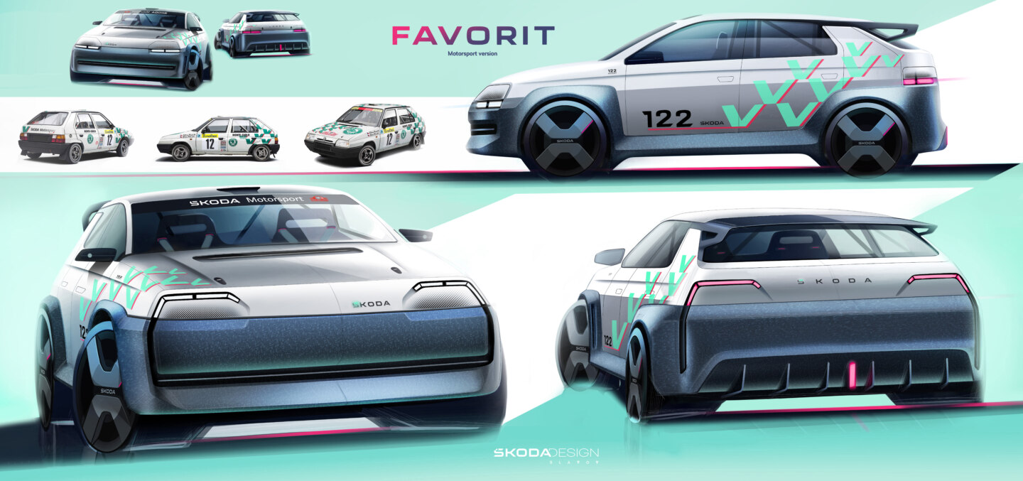 Konsept for racingversjonen av moderne Skoda Favorit Konsept for racingversjonen av moderne Skoda Favorit. Illustrasjon: Ljudmil Slavov / Skoda