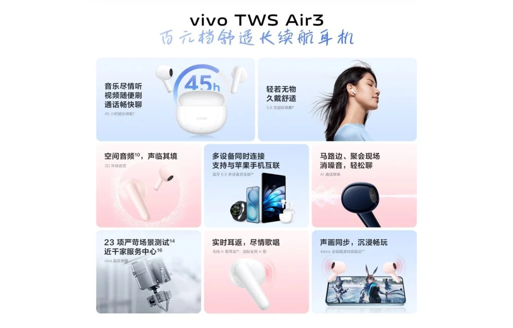 Illustrasjon: Vivo Vivo Air 3 hodetelefoner