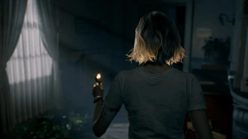 Et stillbilde fra Resident Evil 9: Grace med en lighter Et stillbilde fra Resident Evil 9: Grace med en lighter