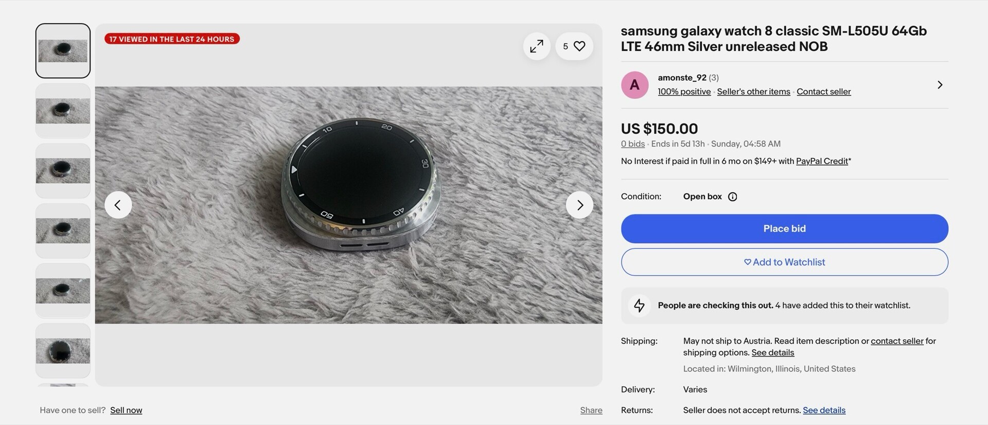 Samsung Galaxy Watch 8 Classic Samsung Galaxy Watch 8 Classic har dukket opp på eBay