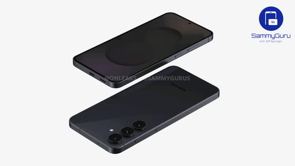 Render av Samsung Galaxy S25 FE med bakvisning Render av Samsung Galaxy S25 FE med bakvisning