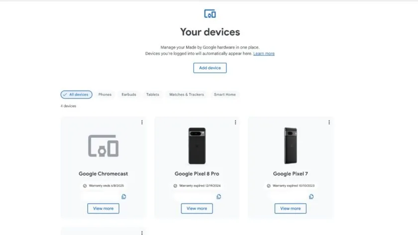Google Store. Illustrasjon: Android Authority Illustrasjon av siden "Dine enheter" i Google Store