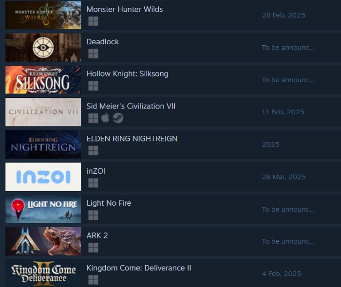Et skjermbilde av Monster Hunter Wilds på Steam