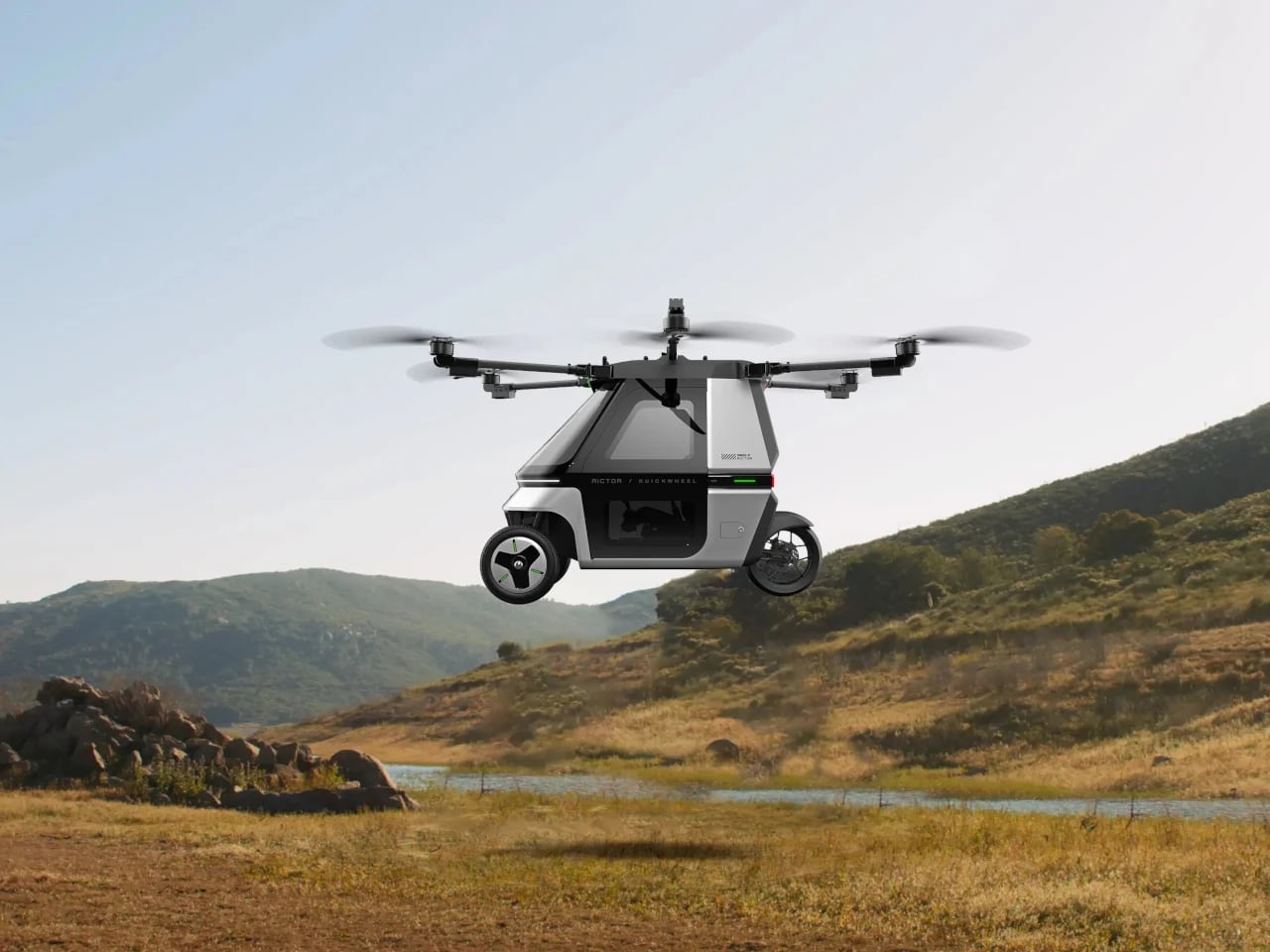 Flying motorbike Kuickwheel Skyrider X6 in the air Flying motorbike Kuickwheel Skyrider X6 in the air