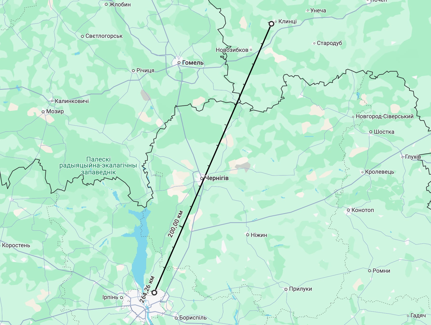 Kart over avstanden fra Klintsy til Kyiv Kart over avstanden fra Klintsy til Kyiv
