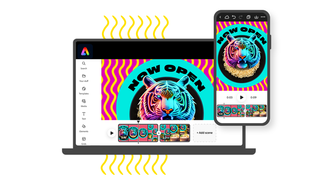 Adobe har integrert Fireflys generative AI i den nye Express-mobilappen. Adobe har integrert Fireflys generative AI i den nye Express-mobilappen.