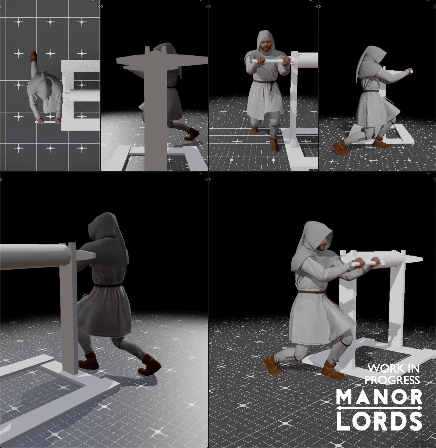 Animasjon av gruvearbeidernes arbeid i Manor Lords