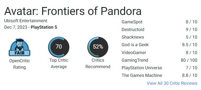 Et vakkert spill med banalt gameplay: Kritikerne har hatt en blandet mottakelse av Ubisofts Avatar: Frontiers of Pandora.-3 Et vakkert spill med banalt gameplay: Kritikerne har hatt en blandet mottakelse av Ubisofts Avatar: Frontiers of Pandora.-3