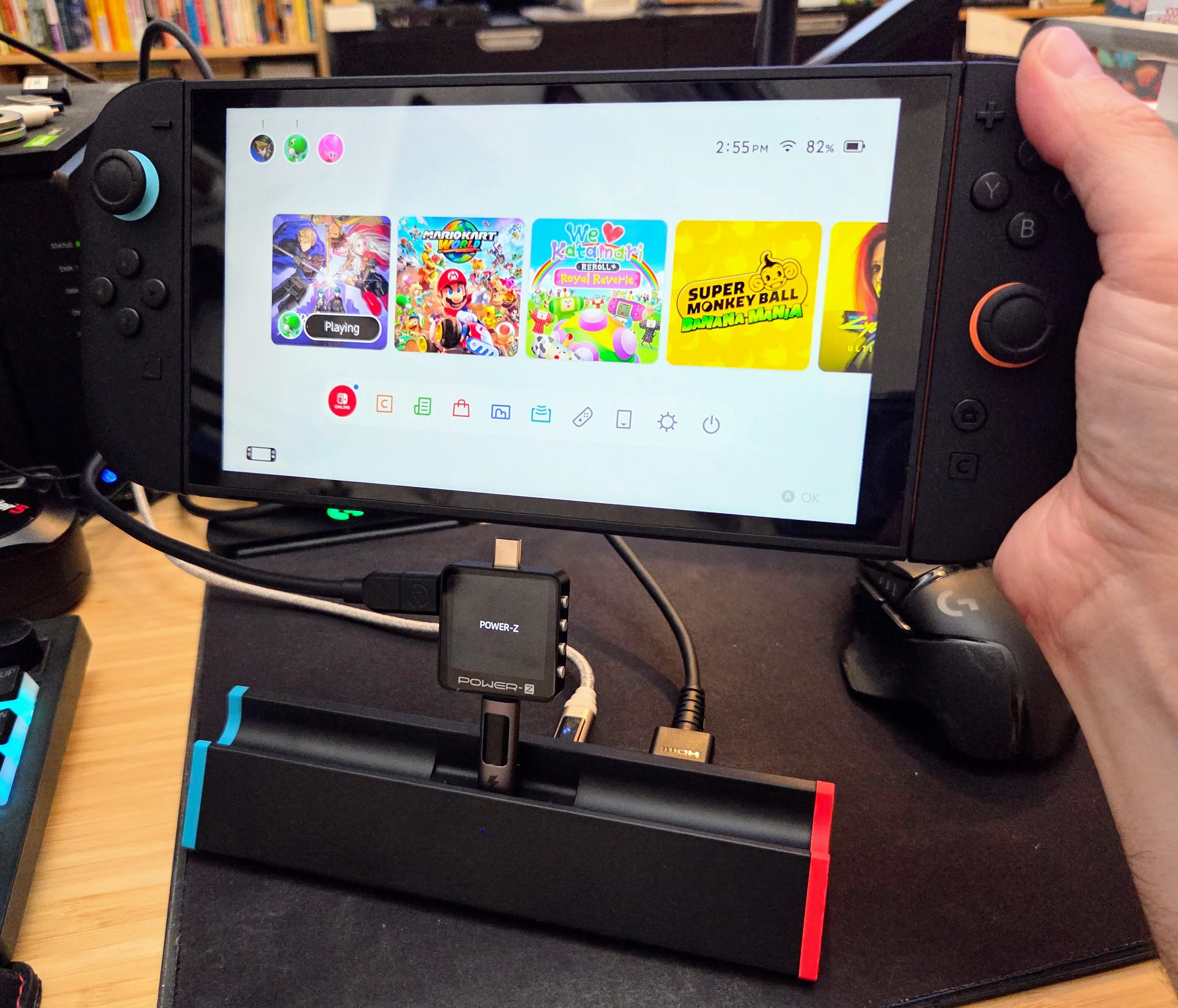 Kobler analysatoren til Switch 2 og dockingstasjonen