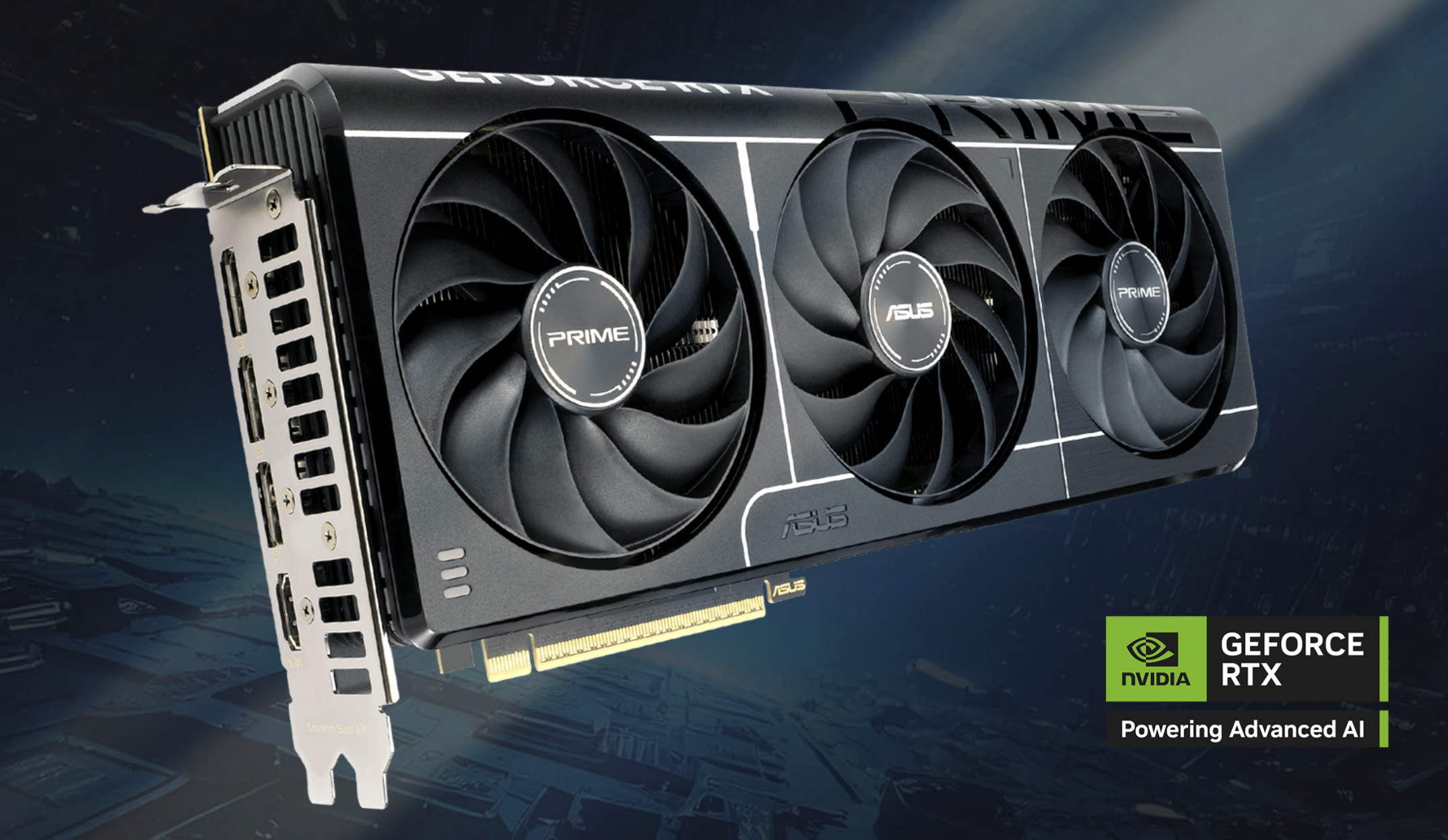 Prime GeForce RTX 5080 OC Edition-grafikkort. Illustrasjon: ASUS