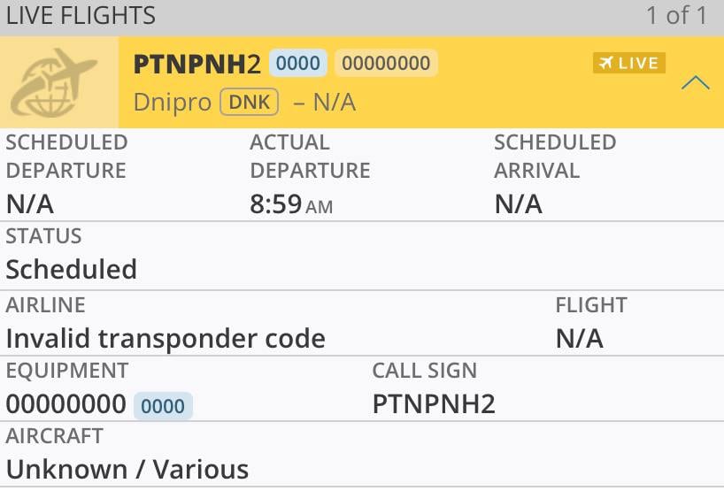 Data om flyvningen til et ukjent fly