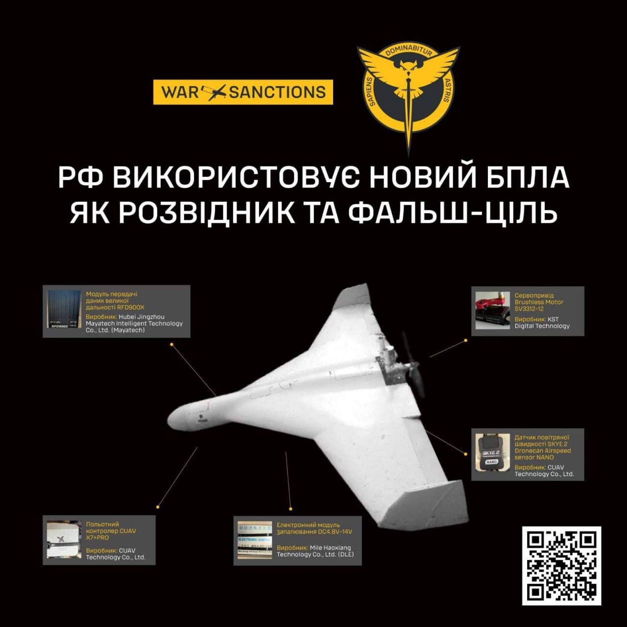 Kinesiske komponenter i en ny russisk UAV. Illustrasjon: GUR