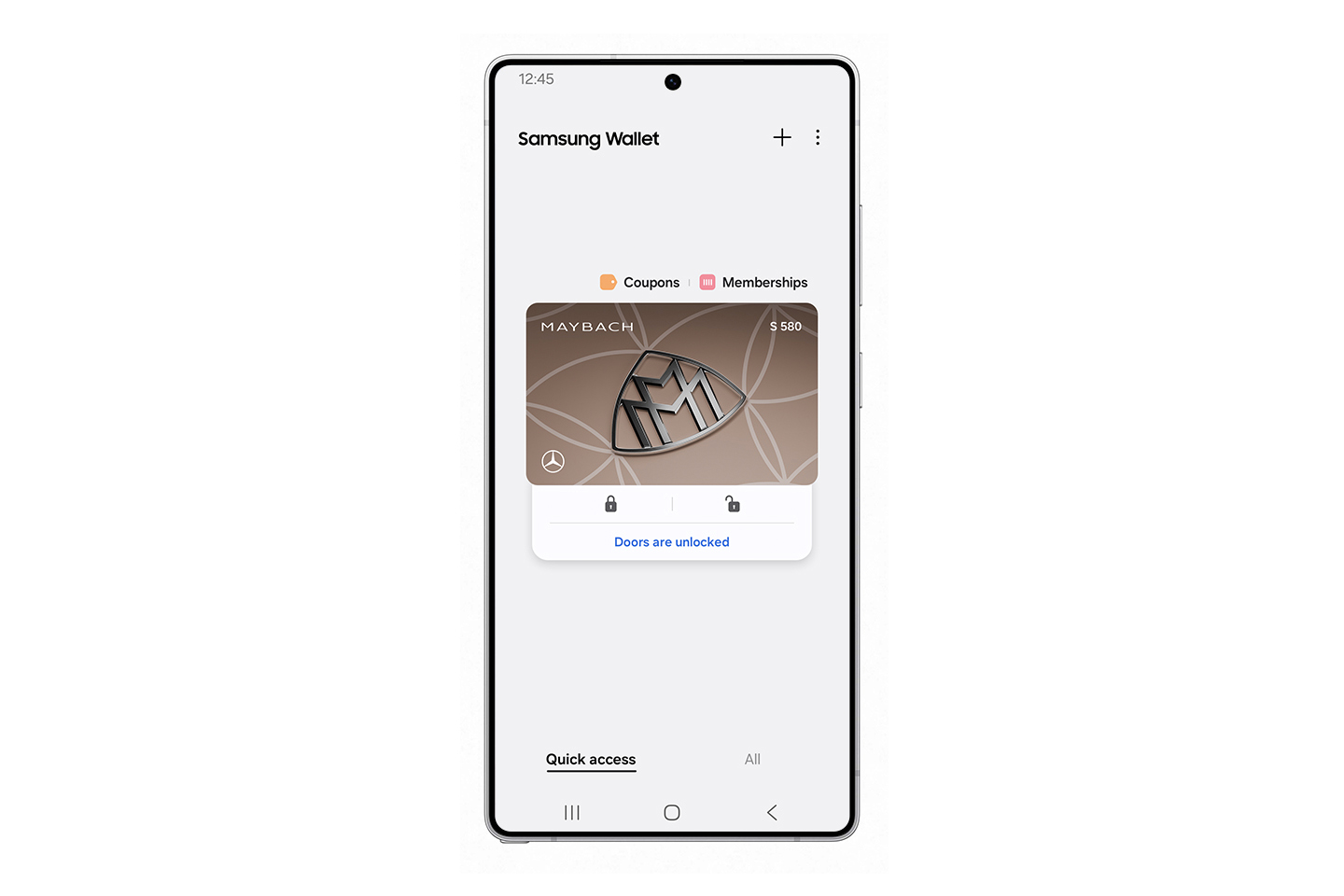 Skjermbilde av Samsung Wallet med en digital nøkkel til Mercedes-Benz Skjermbilde av Samsung Wallet med en digital nøkkel til Mercedes-Benz