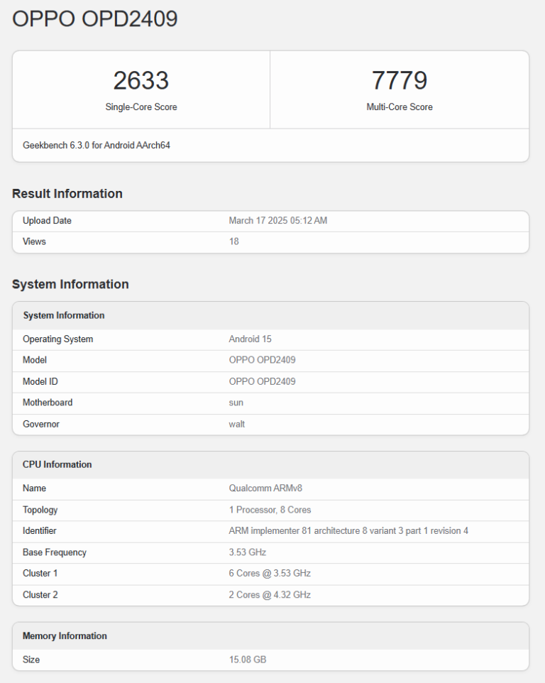 Spesifikasjoner for OnePlus Pad 2 Pro på Geekbench Spesifikasjoner for OnePlus Pad 2 Pro på Geekbench