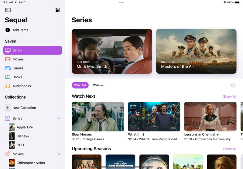 Skjermbilde av Sequel-appen på iPad Skjermbilde av Sequel-appen på iPad