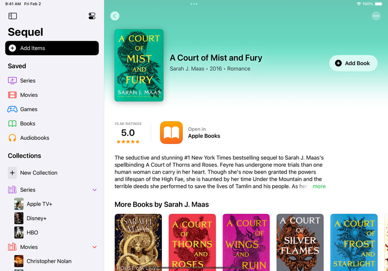 Skjermbilde av Sequel-appen på iPad Skjermbilde av Sequel-appen på iPad